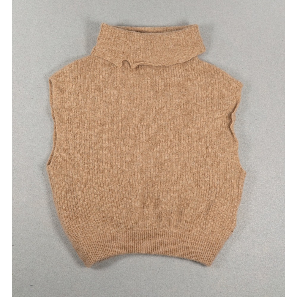 Free People Womens Turtleneck Sweater Vest 100% Cashmere Tan XS Ribbed Knit